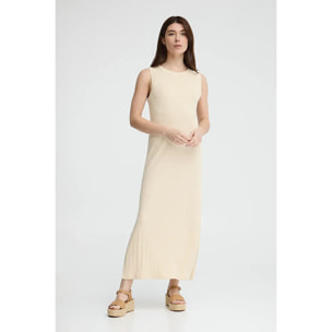 Vestito crema a costine smanicato con logo Polo Club