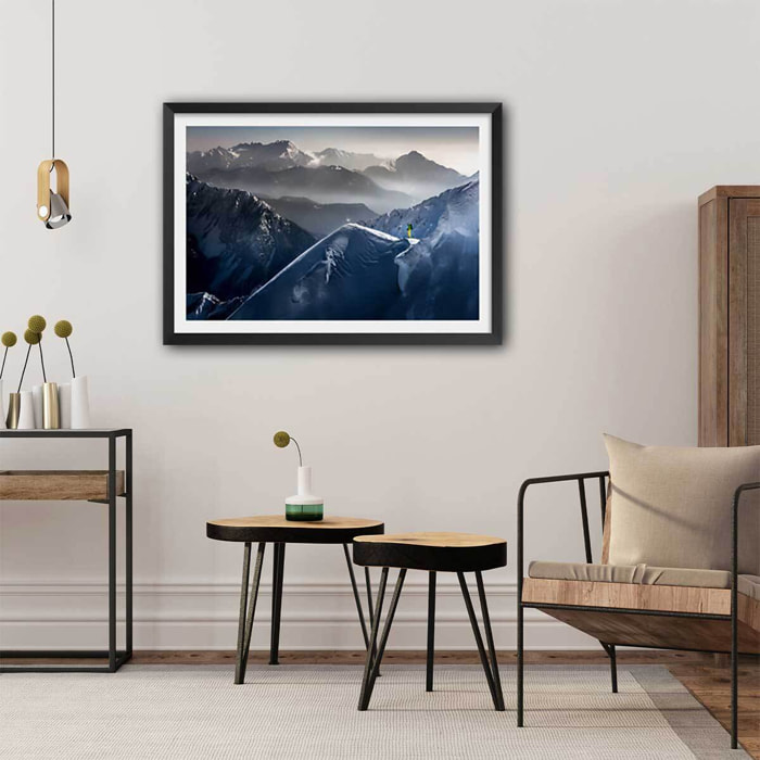 Affiche concentration sur les cîmes Affiche + cadre en bois - Noir
