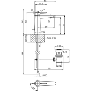 Mitigeur lavabo Conum ouverture dessus avec tirette Chrome Or brossé