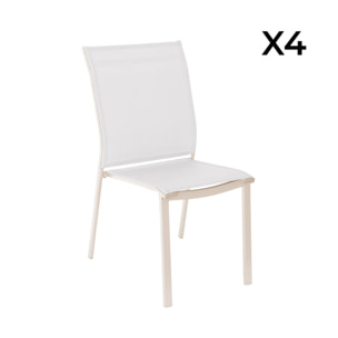 Lot de 4 chaises de jardin CLEVELAND empilables aluminium et textilene beige. 64.5 x 45.5 x 89.5 cm