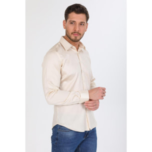 Camicia Uomo 1 Bottone Italiano Slim Satin Unito Champagne