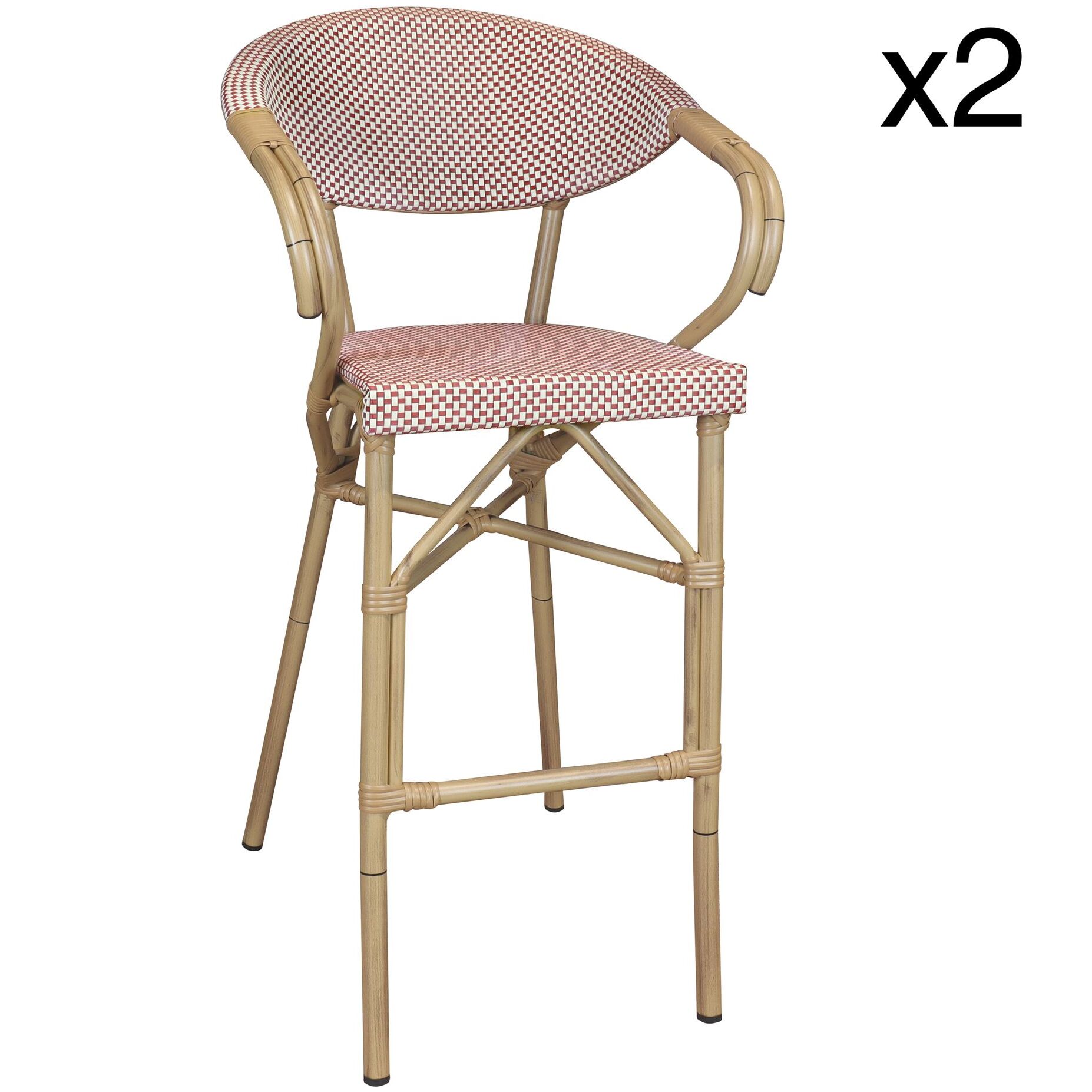 Lot de 2 fauteuils de bar extérieur en textilène rouge AMALFI