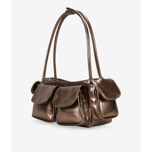 Bolso de hombro bronce multibolsillos