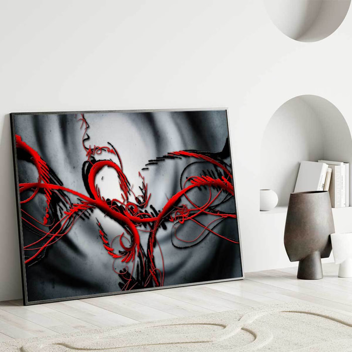 Affiche encadrée art abstrait rouge et noir Affiche + cadre en métal - Noir