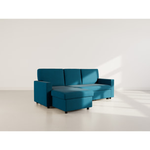 Meiya - canapé d'angle réversible 4 places convertible avec coffre en tissu - Bleu