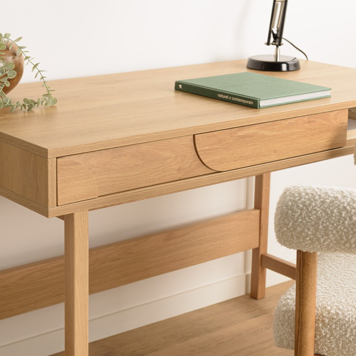 ETHAN - Bureau bois 1 tiroir décor motif arrondi couleur naturelle