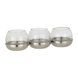 J-Line bougeoir 3 Boules Craquele - verre/acier - argent