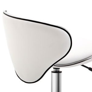 Tabouret à roulettes tabouret de travail hauteur réglable 44-56 cm avec dossier blanc
