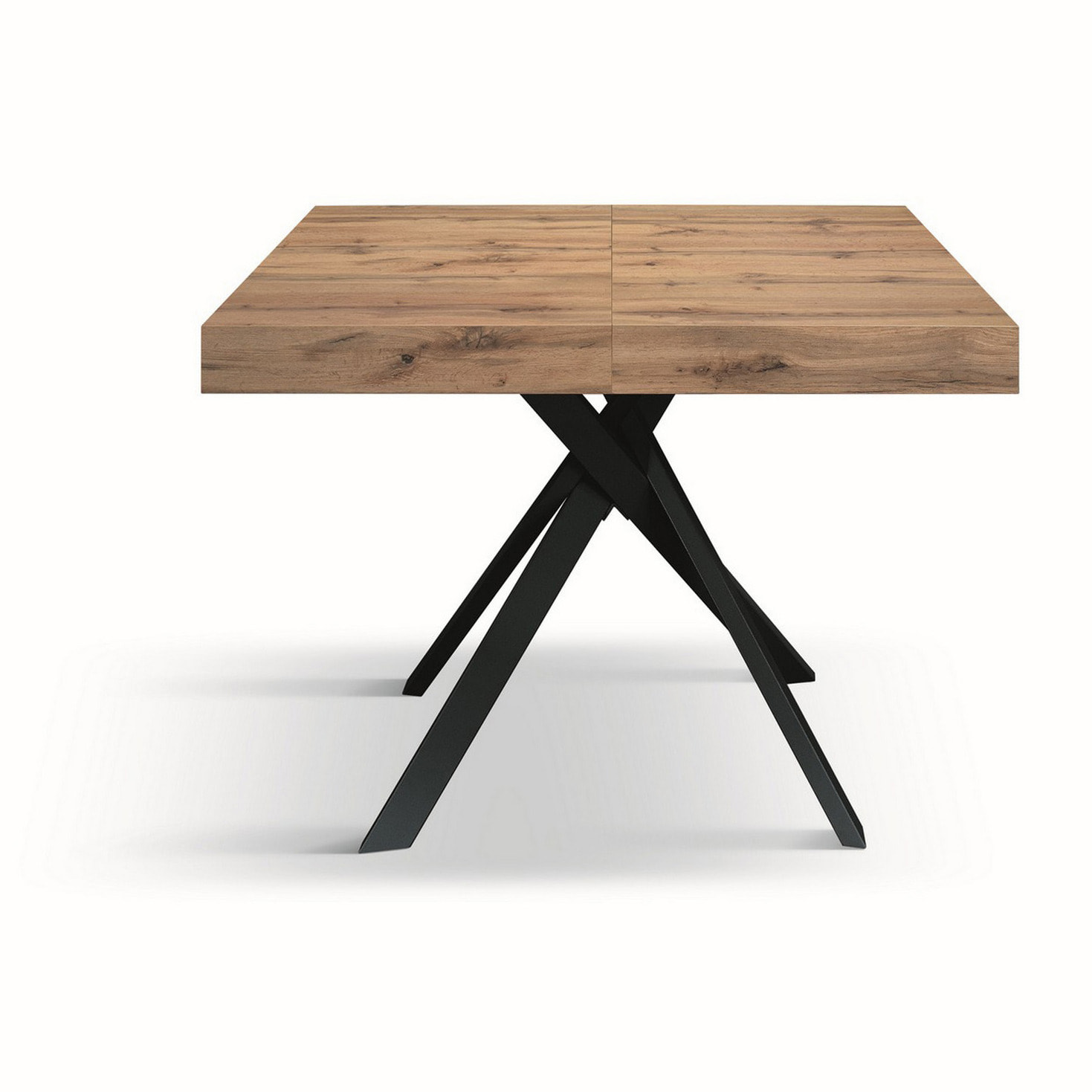 Tavolo FORTE DEI MARMI in legno, finitura rovere rustico e gambe incrociate in metallo antracite, allungabile 95x90 cm - 145 x 90 cm