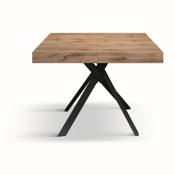 Tavolo FORTE DEI MARMI in legno, finitura rovere rustico e gambe incrociate in metallo antracite, allungabile 95x90 cm - 145 x 90 cm