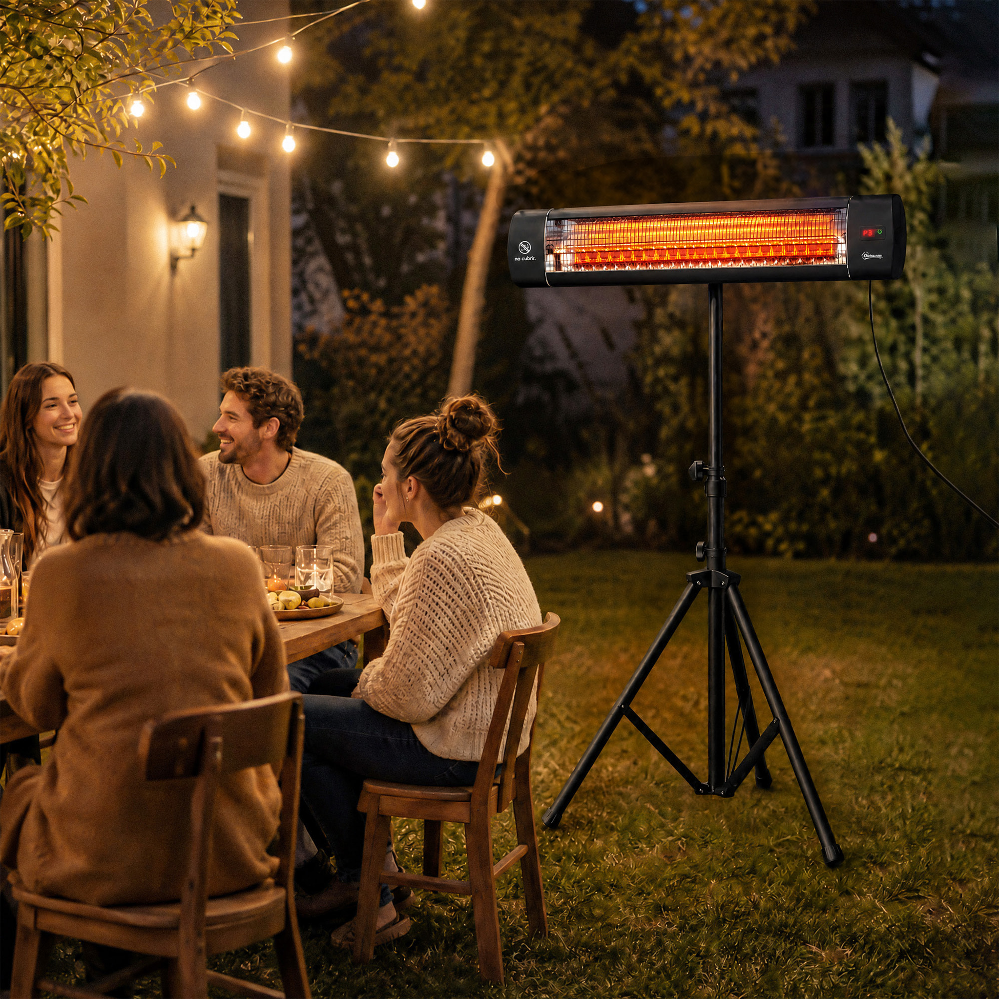 Calefactor por Infrarrojos para Terraza 2500 W, Estufa Exterior Eléctrica de Pie de Aluminio con IP65, Trípode Regulable, 3 Niveles de Calor, Control Táctil/Remoto, Temporizador 24 H