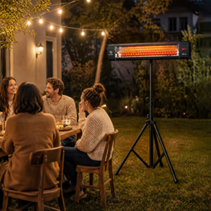 Calefactor por Infrarrojos para Terraza 2500 W, Estufa Exterior Eléctrica de Pie de Aluminio con IP65, Trípode Regulable, 3 Niveles de Calor, Control Táctil/Remoto, Temporizador 24 H