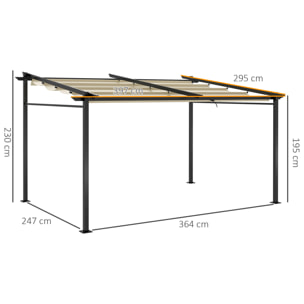 Pergola rétractable 3,97L x 2,95l x 2,3H m structure alu. acier époxy polyester beige