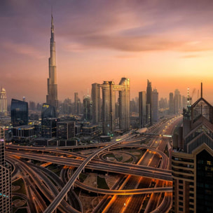 Tableau ville Dubai sunset Tableau plexiglas