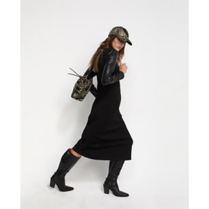 Abito midi in maglia Roma con maniche in similpelle