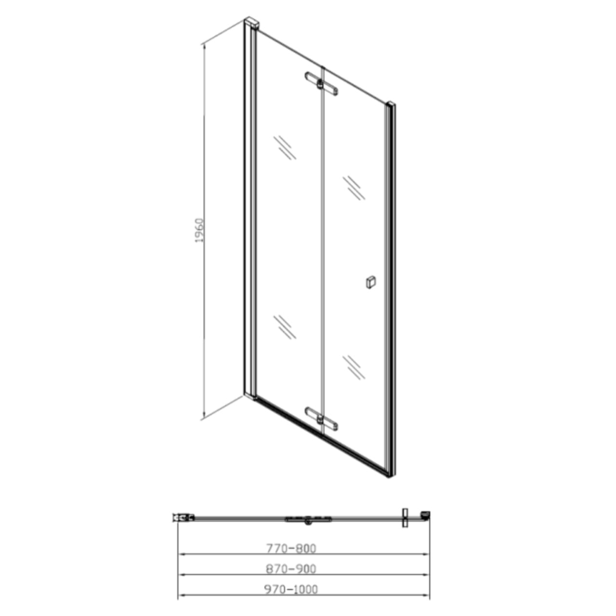 SK Porte de douche 80x196cm pliante anticalcaire avec profilé noir mat (SATSK80NIKAC)