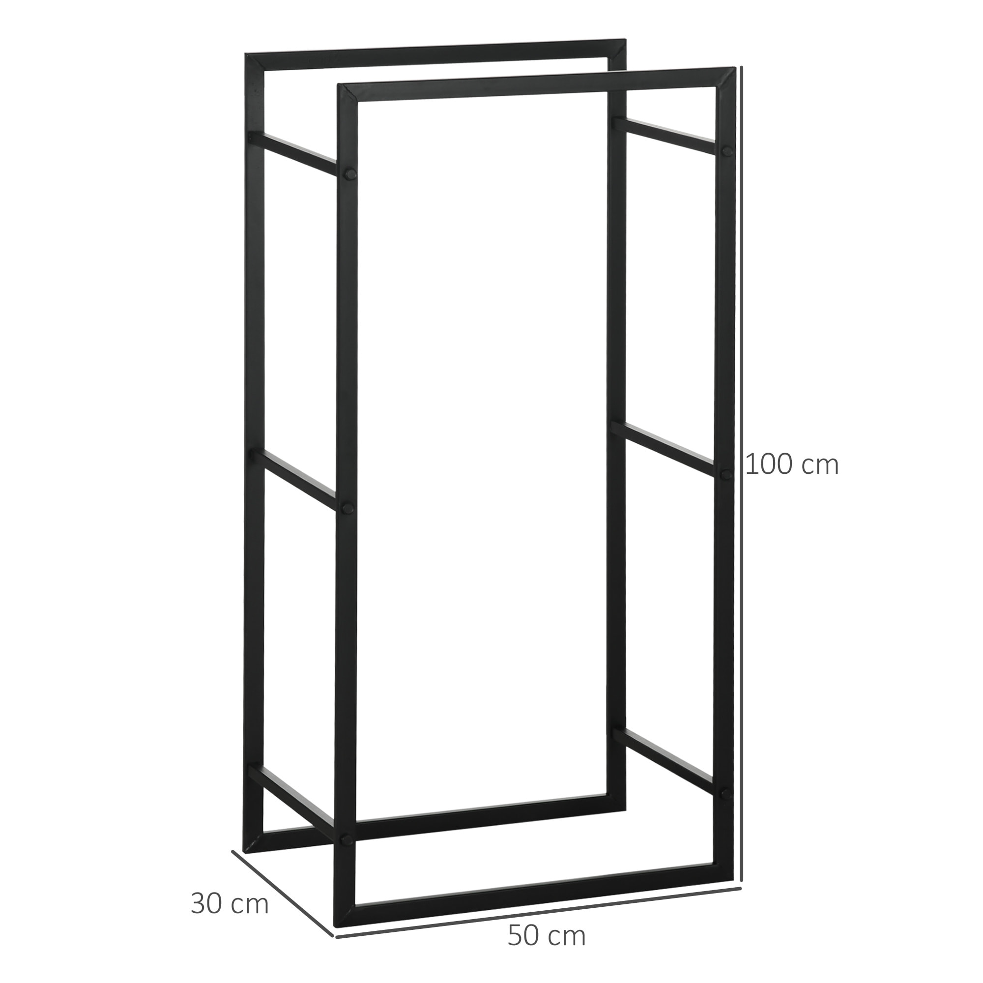 Soporte para Leña de Metal Estante para Leña Metálico Estante de Almacenamiento para Apilar Troncos para Uso en Exteriores e Interiores 50x30x100 cm Negro