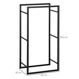 Soporte para Leña de Metal Estante para Leña Metálico Estante de Almacenamiento para Apilar Troncos para Uso en Exteriores e Interiores 50x30x100 cm Negro