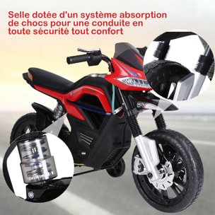 Moto électrique pour enfants 25 W 6 V 3 Km/h effets lumineux et sonores roulettes amovibles rouge