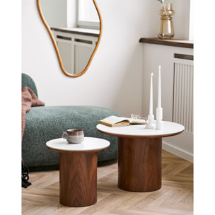 Tavolino d'appoggio Noli in ceramica bianca e impiallacciatura frassino scuro ø40×38 cm