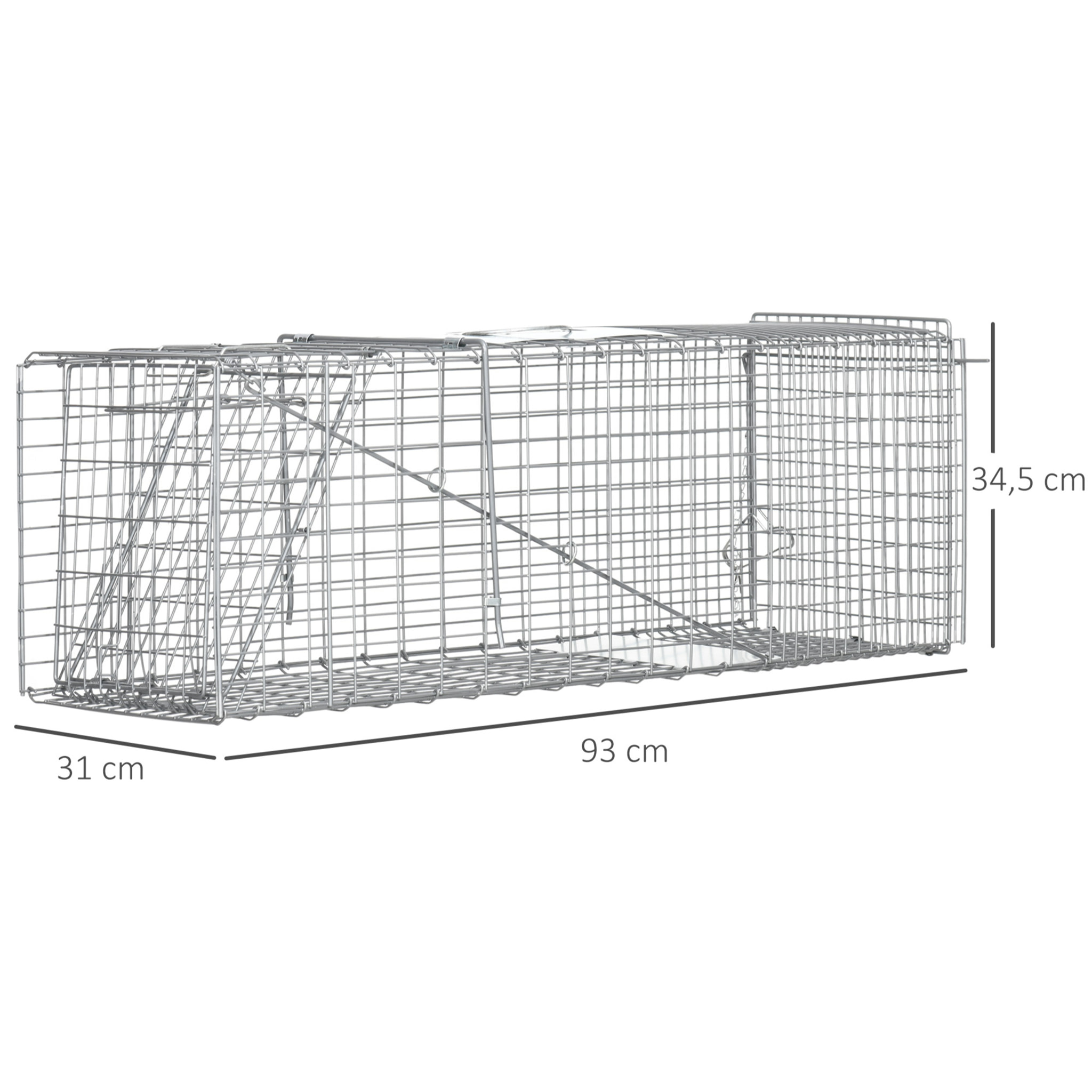 Trampa para Animales Vivos Plegable 93x31x34,5 cm Jaula de Captura de Alambre con Puerta y Asa para Conejos Ratas Roedores Plata