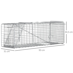 Trampa para Animales Vivos Plegable 93x31x34,5 cm Jaula de Captura de Alambre con Puerta y Asa para Conejos Ratas Roedores Plata