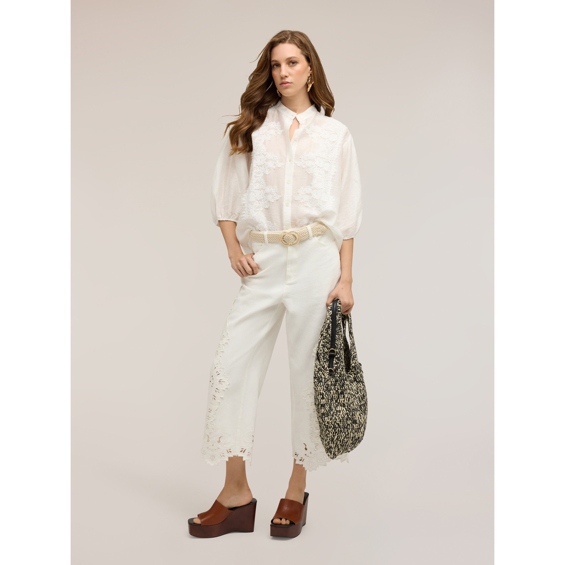 Motivi - Camisa mezcla lyocell con encaje - Blanco