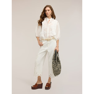 Motivi - Camisa mezcla lyocell con encaje - Blanco