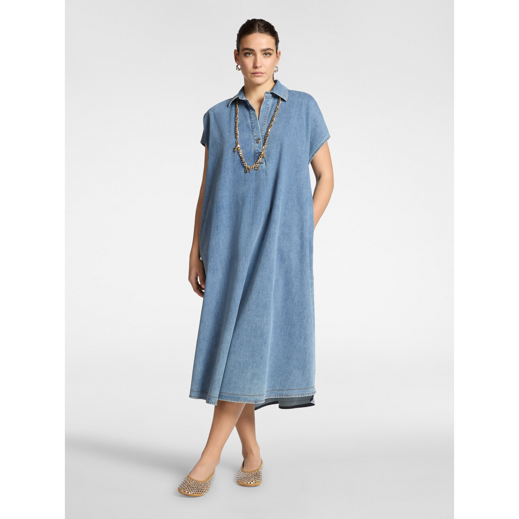 Elena Mirò - Vestido de denim con cinturón - Light - blue