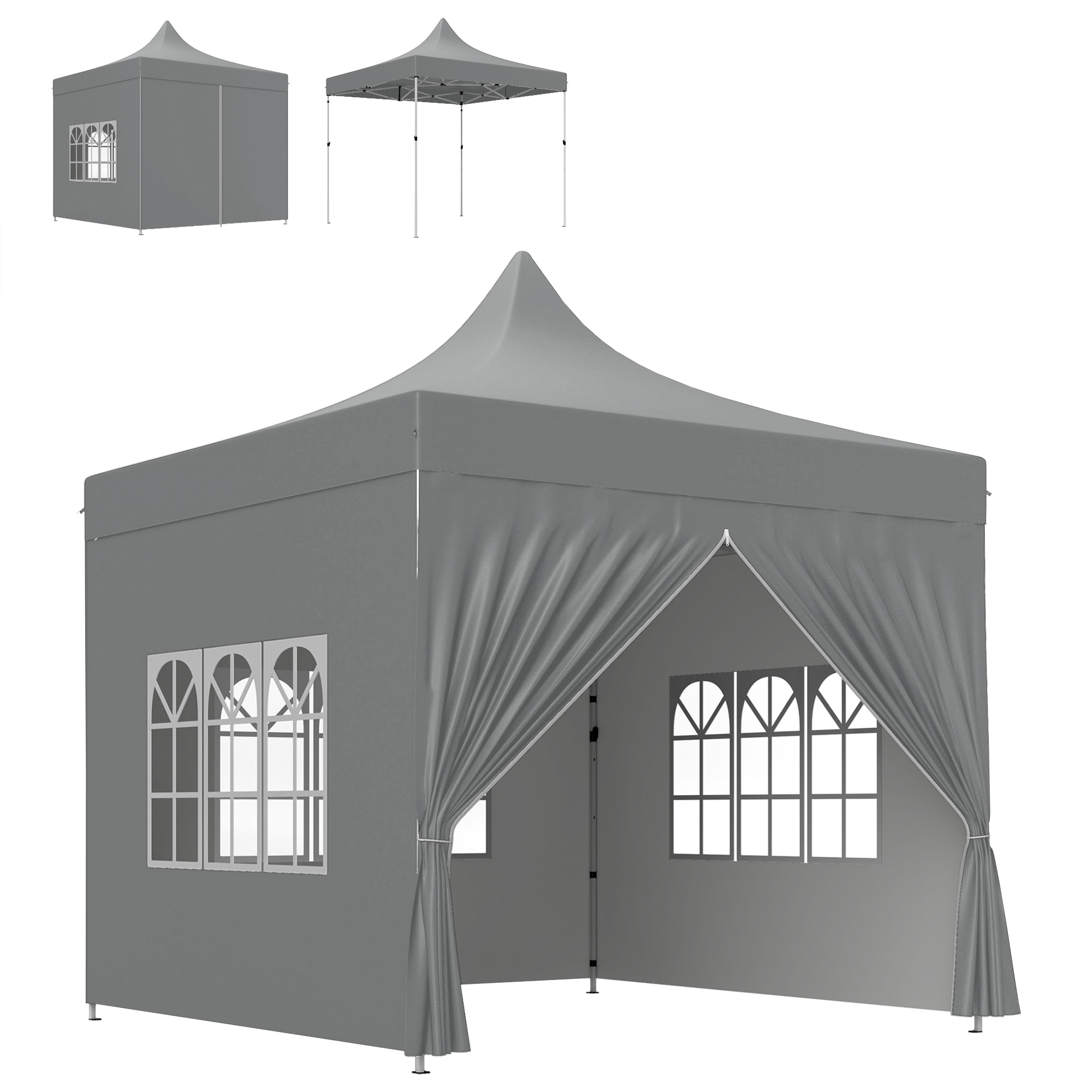 Carpa Plegable Pop-up Gazebo 3x3 m Cenador Plegable con 4 Paredes Laterales Anti-UV Altura Ajustable Marco Metálico Robusta y Bolsa de Transporte para Camping Fiestas Gris