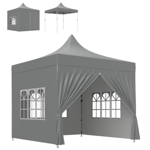 Carpa Plegable Pop-up Gazebo 3x3 m Cenador Plegable con 4 Paredes Laterales Anti-UV Altura Ajustable Marco Metálico Robusta y Bolsa de Transporte para Camping Fiestas Gris