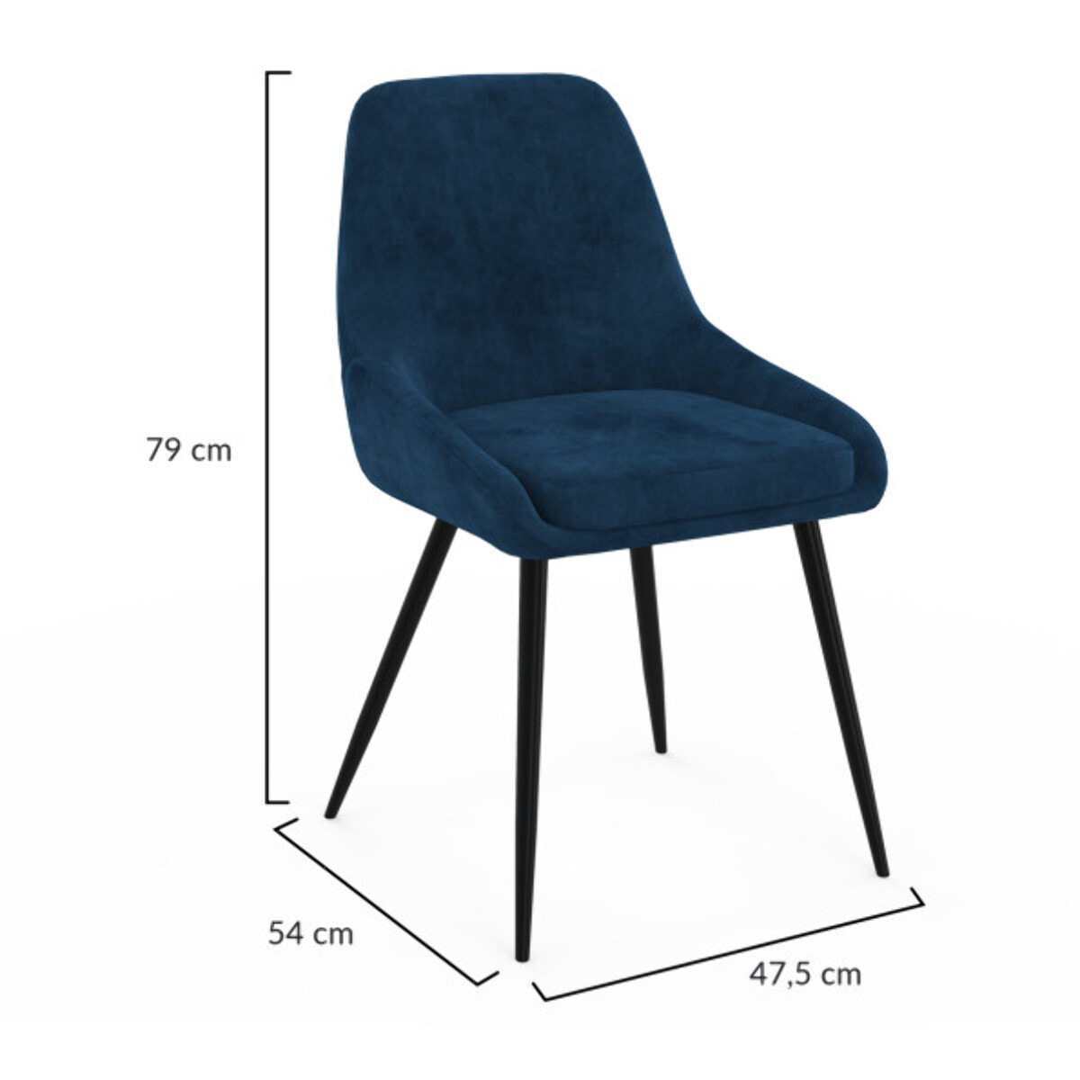 Chaises Olivia velours bleu pieds métal - lot de 2