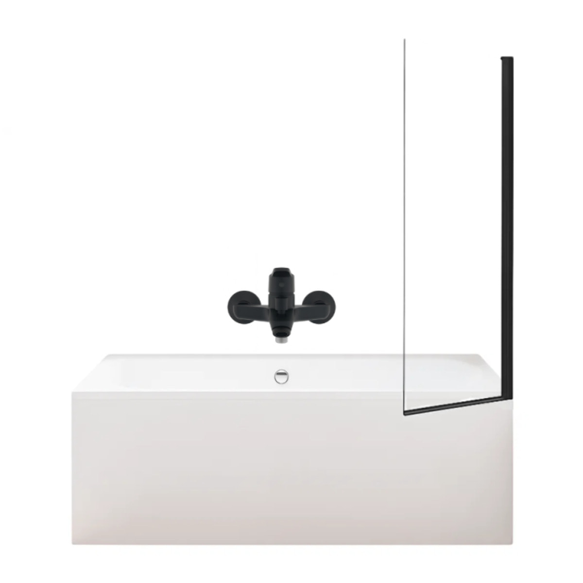 Pack baignoire droite 180 x 80 Elise + tablier niche + mitigeur bain Aimé noir + pare bain noir mat + vidage