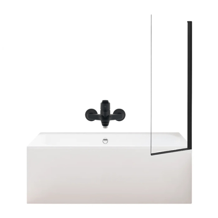 Pack baignoire droite 180 x 80 Elise + tablier niche + mitigeur bain Aimé noir + pare bain noir mat + vidage