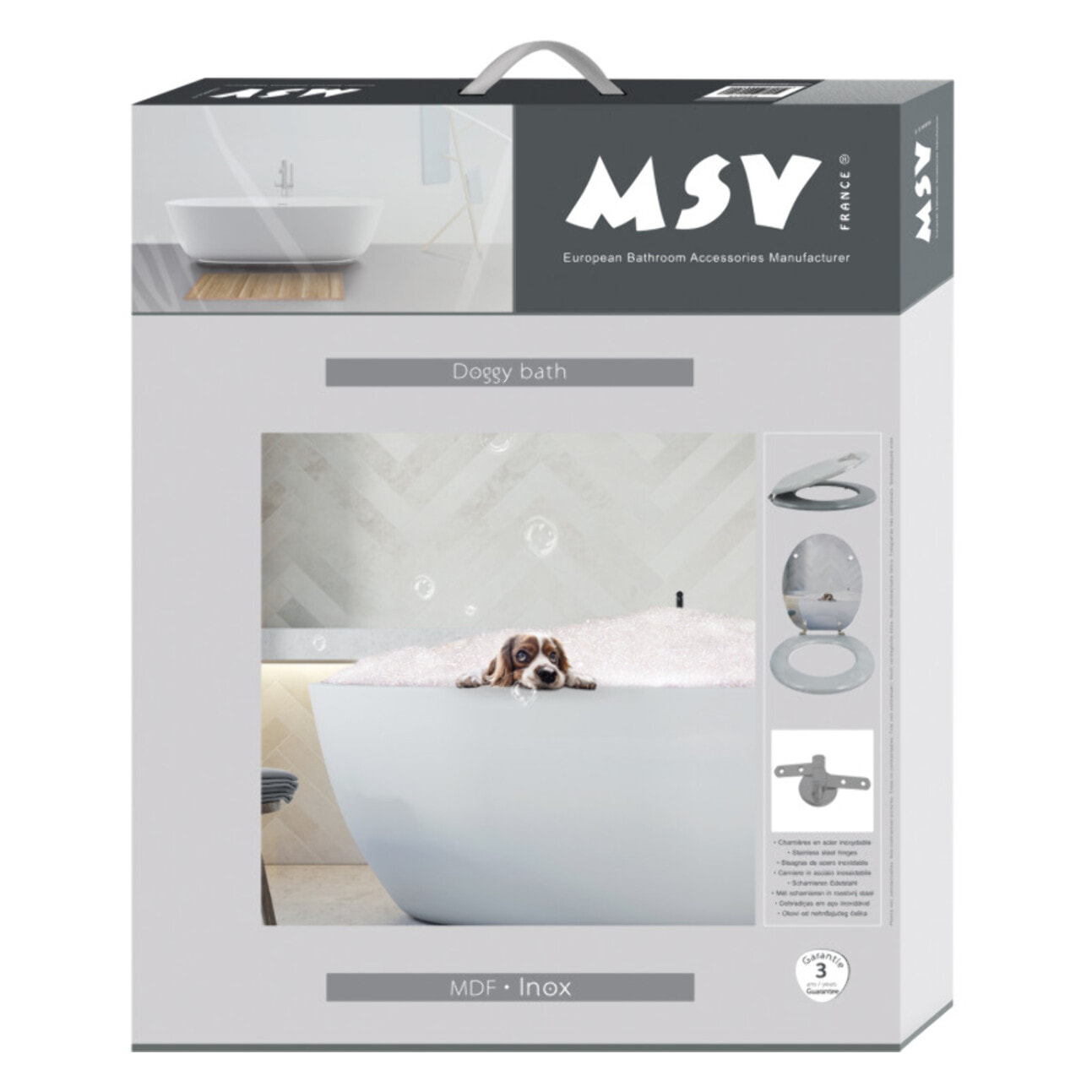 Abattant wc MDF Doggy Bath - Charnières Inox MSV