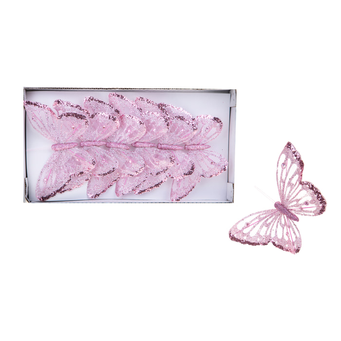 Farfalle Glitter 6 Pz con Clip - Pezzi 3 - Colore Rosa - 9x15Hx3cm - Bianchi Dino