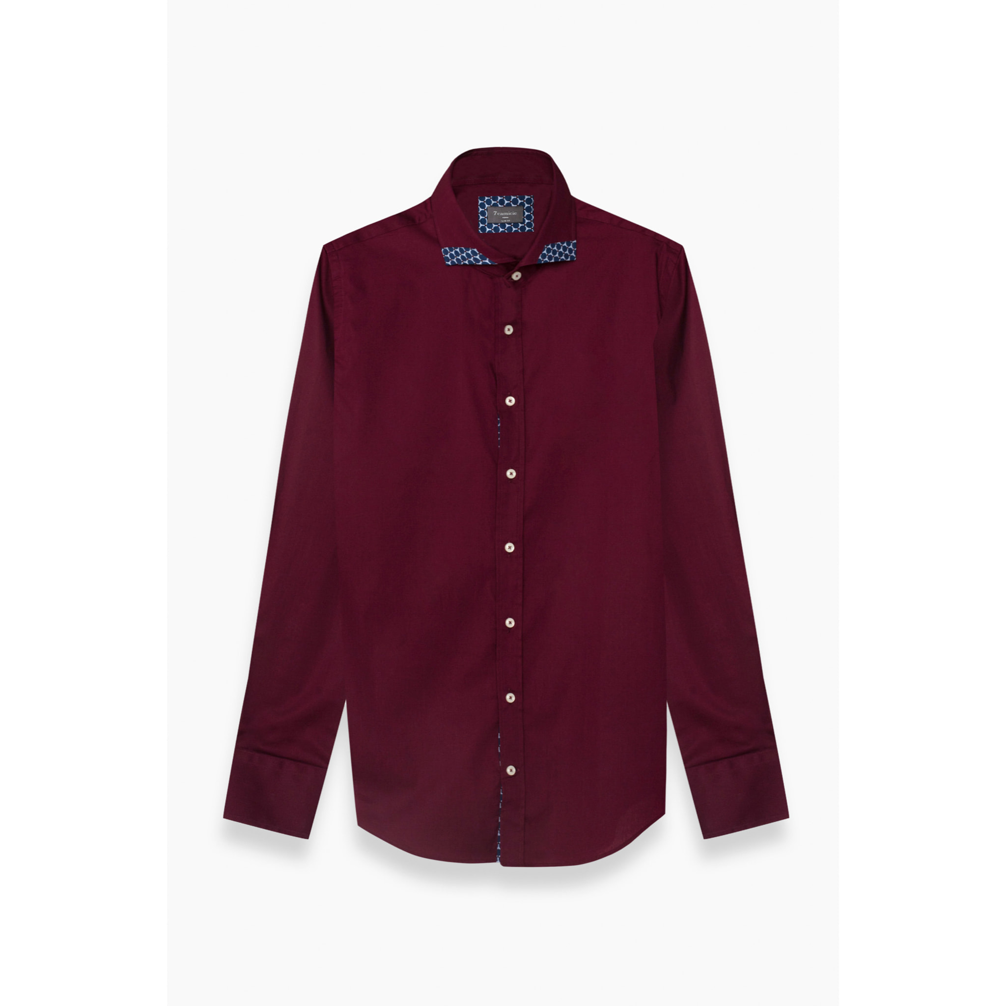Camicia Uomo 1 Bottone Francese Contrasto sul Collo Popeline Stretch Unito Bordeaux