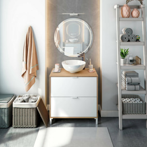 Mobile sottolavabo Bellegra, Mobiletto da bagno, Contenitore porta lavabo, Armadio per lavandino, 79x46 h79 cm, Rovere Nodi e Bianco lucido