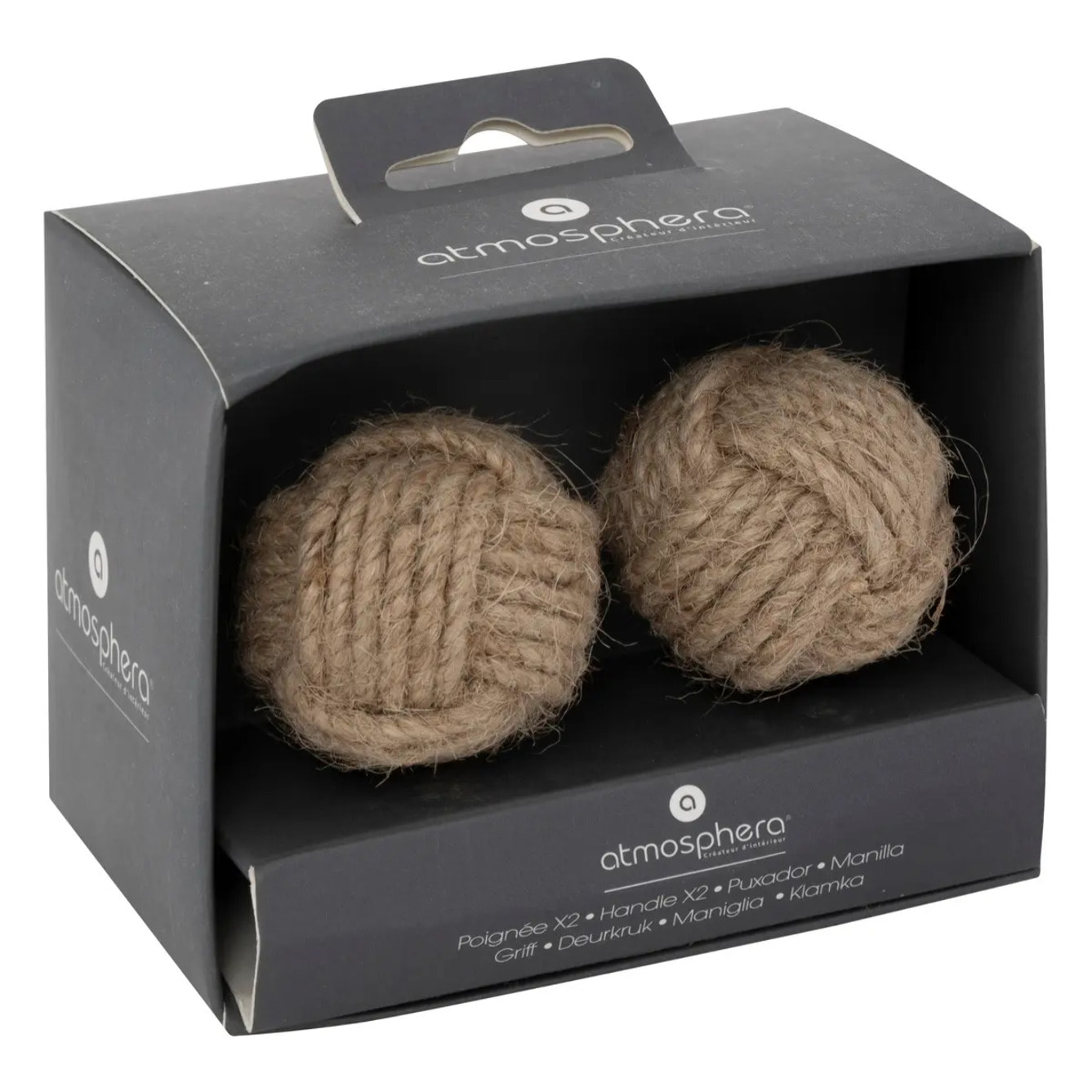 Boutons de meuble x2 "Dayana" en jute & métal D4cm