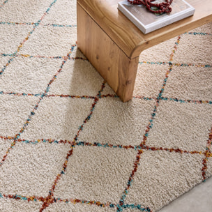 Tapis intérieur shaggy style berbère créme et multicolore BEVERLY