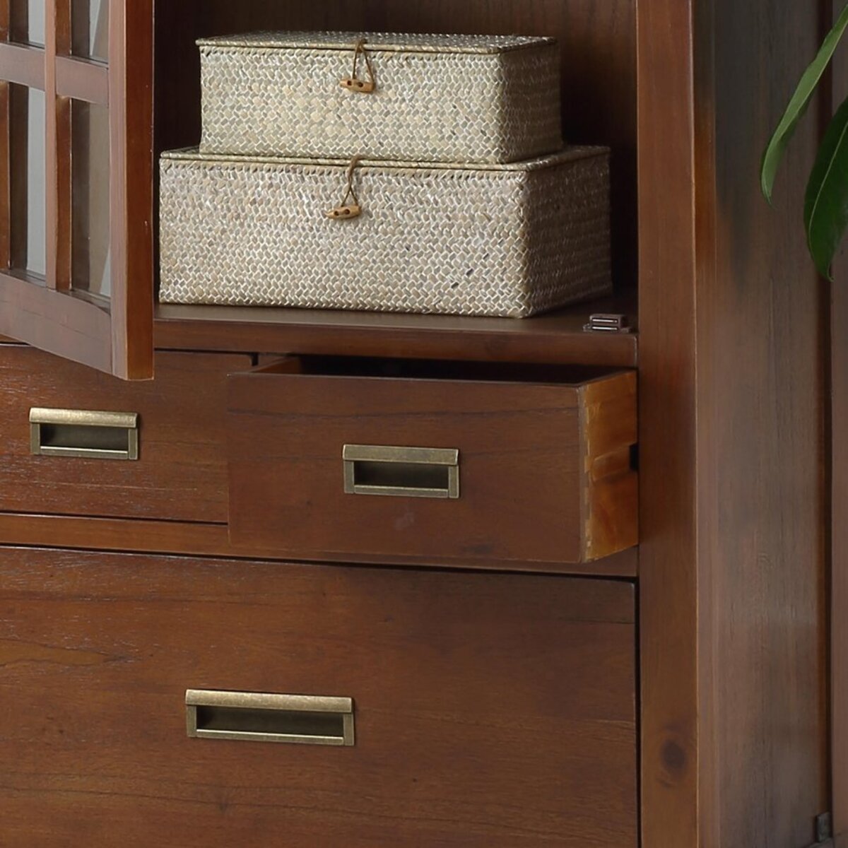 Vitrine Kenia -bois massif de mindi et placage naturel de mindi-couleur teck 75 x 180 x 40 cm