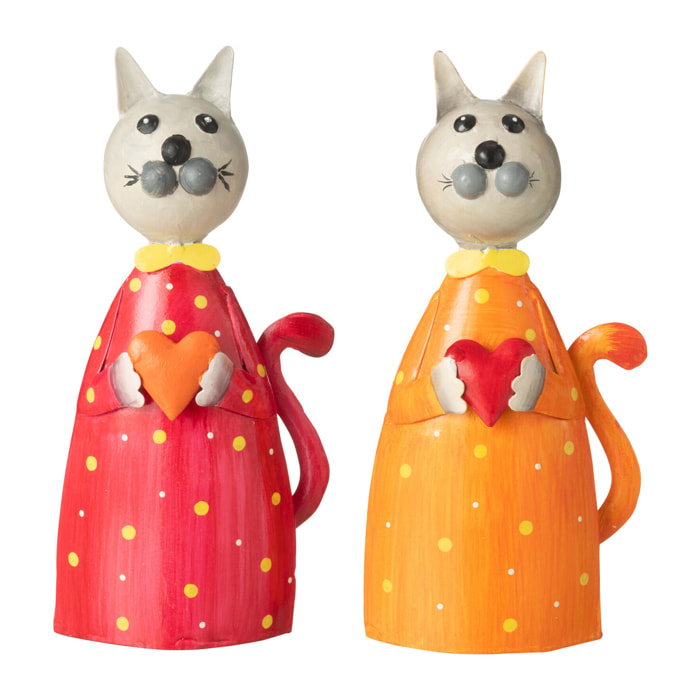 J-Line figurine Chat Coeur - acier - mix - 2 pcs