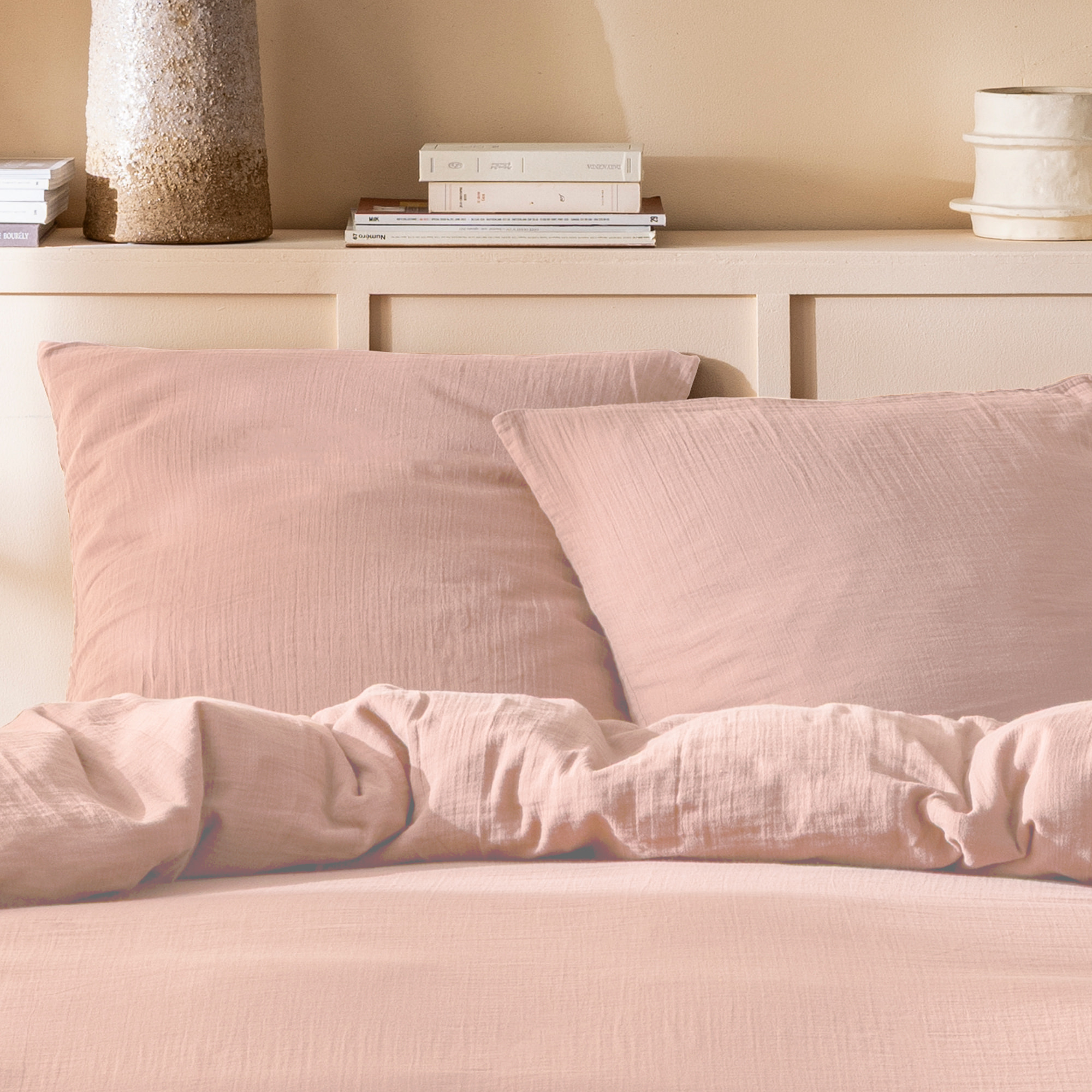 Set de 2 taies d'oreiller unies en coton, GAZE DE COTON