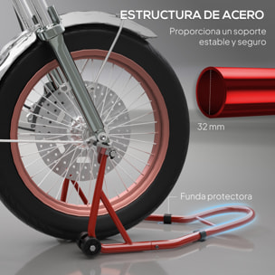 Caballete de Moto Soporte Delantero Universal de Acero para Rueda de 10" 17" 18" Carga 200 kg con Horquillas en U y L Ajustables, Ruedas y Almohadillas Antideslizantes para Reparación en Garaje
