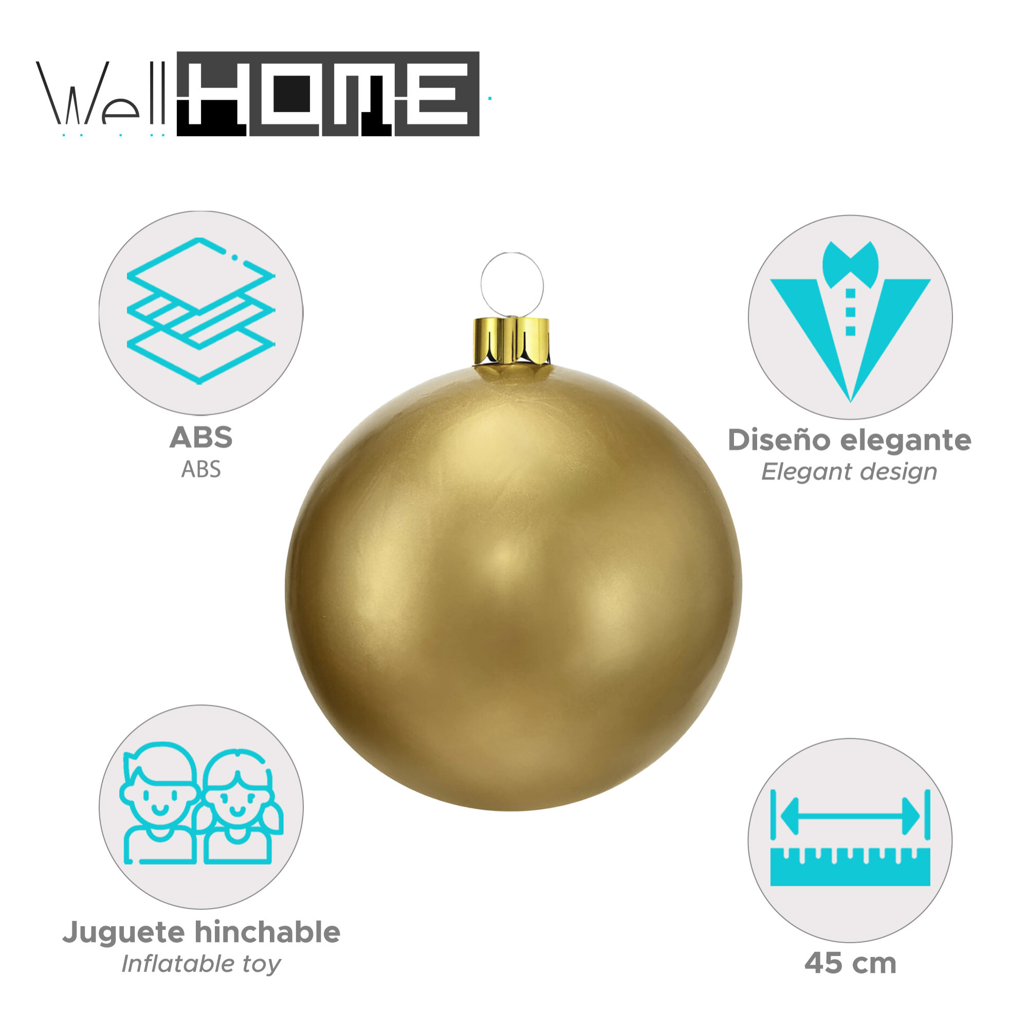 Bola de navidad inflable dorada de 4,5cm con ventosa
