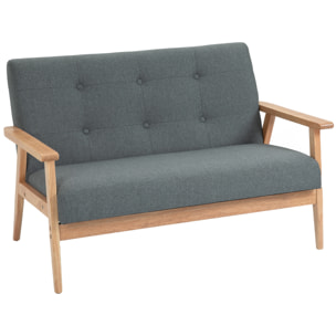 Canapé 2 places style scandinave dim. 115l x 66,5P x 73H cm bois tissu gris