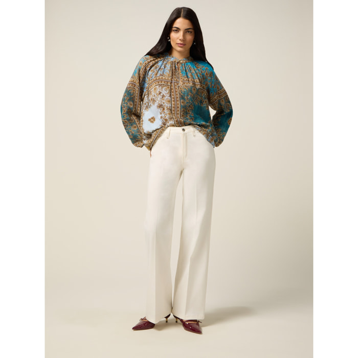 Oltre - Pantaloni wide leg misto cotone - Bianco