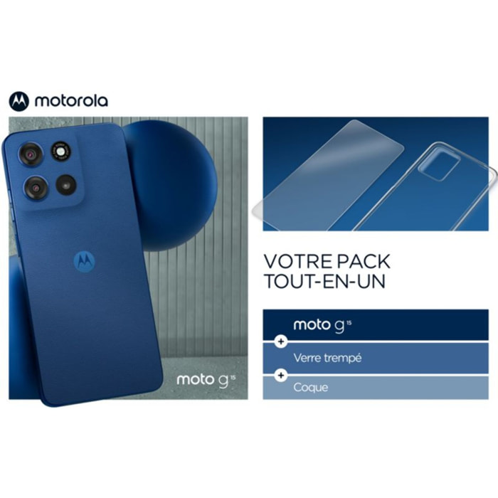 Smartphone MOTOROLA Pack G15 + Coque + verre trempe