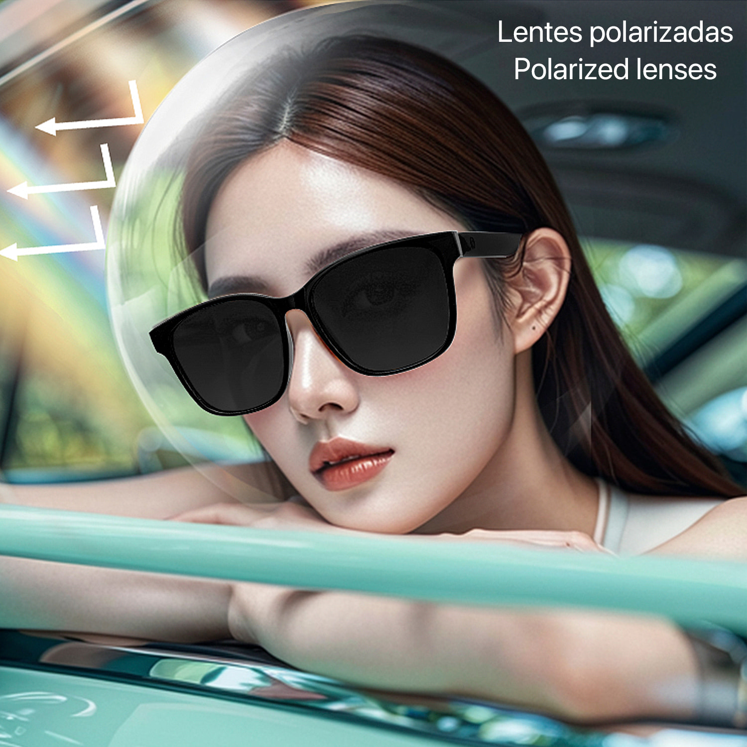 Occhiali intelligenti GS08, chiamata bluetooth, assistente vocale, telecomando per la fotocamera.