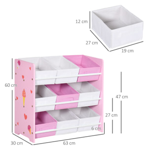 Estantería Infantil con 9 Cajas de Tela no Tejida Extraíbles Organizador de Juguetes para Dormitorio Guardería 63x30x60 cm Rosa